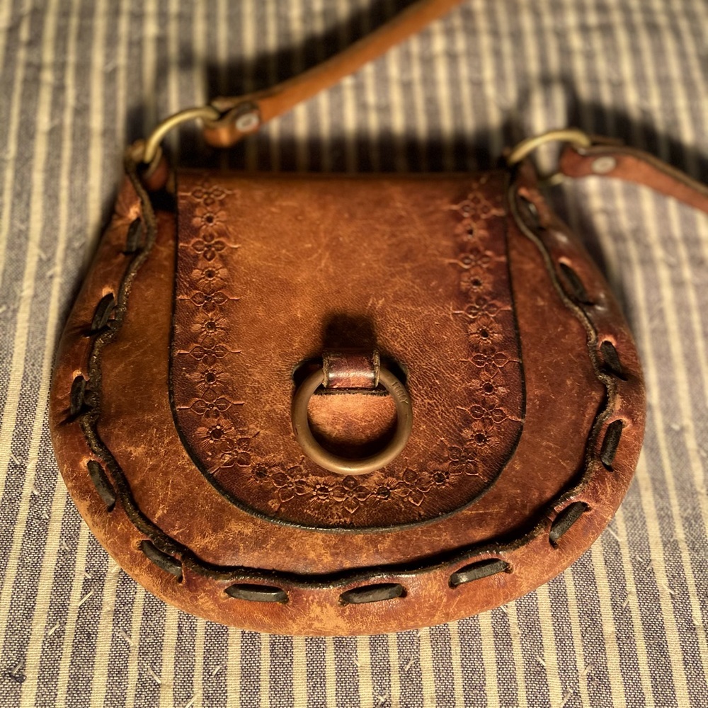 Vintage leather tiny hobo style purse.